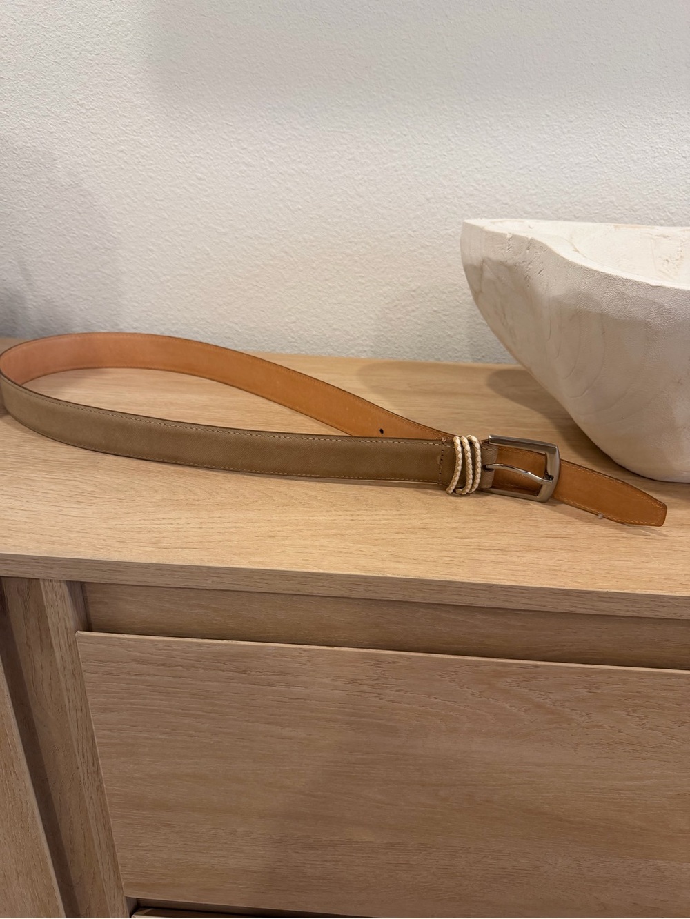 Martin Dingman Tan and Light Brown Leather Belt with Braided Loop